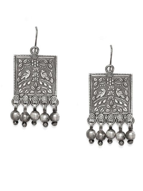 

VIDRUKARIH Silver-Plated Classic Oxidised Drop Earrings