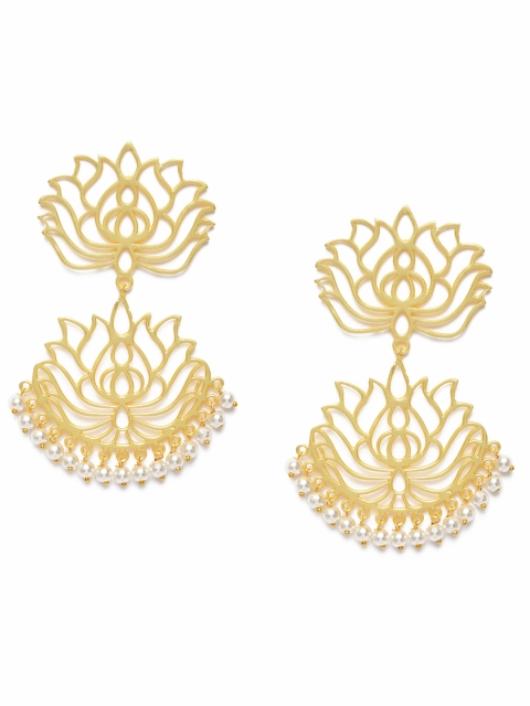 

VIDRUKARIH Gold-Toned Floral-Shaped Drop Earrings