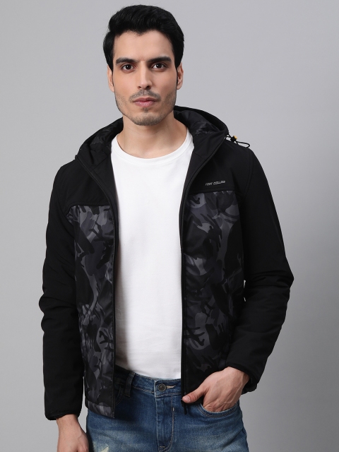 

Fort Collins Men Black & Grey Camouflage Print Tailored Hooded Padded Jacket