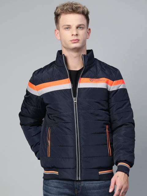 

Fort Collins Men Navy Blue Solid Lightweight Bomber Jacket