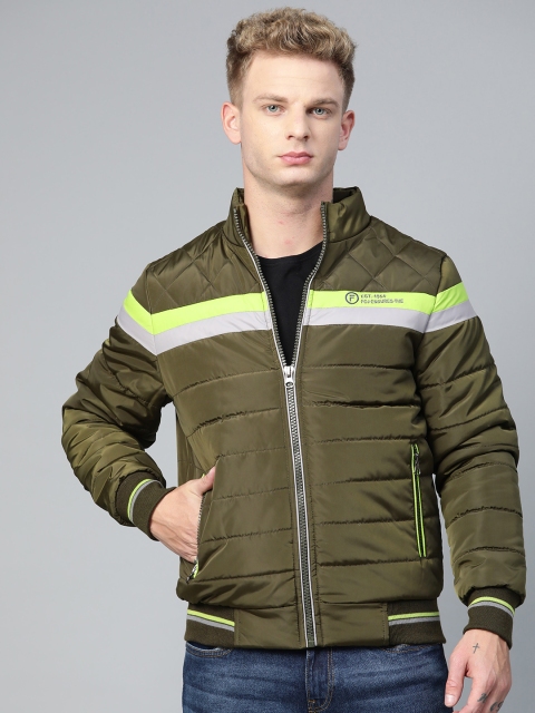 

Fort Collins Men Olive Green Solid Bomber Jacket
