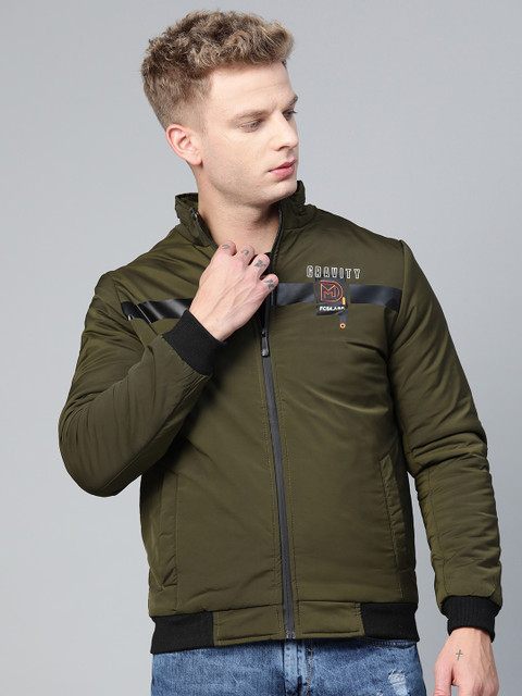

Fort Collins Men Olive Green Solid Lightweight Bomber Jacket