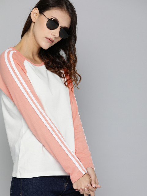 

Harvard Women White Solid Round Neck T-shirt with Side Striped Sleeve