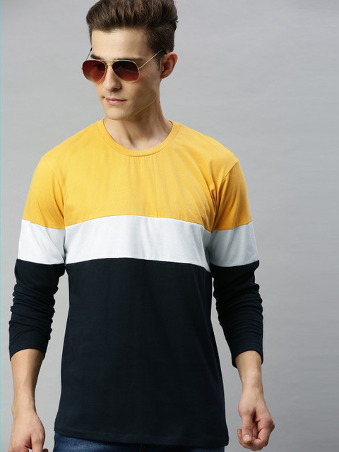 

Harvard Men Yellow And Navy Blue Colourblocked Round Neck T-shirt