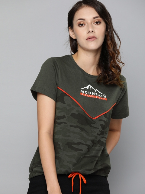 

Harvard Women Charcoal Grey & Black Camouflage Printed Top with Waist Tie-Up Detail