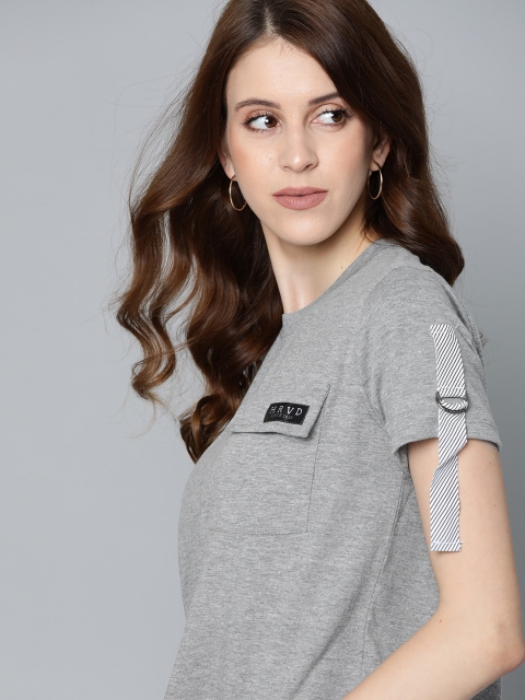 

Harvard Women Grey Melange Solid Round Neck T-shirt