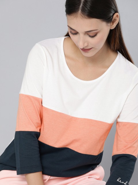 

Harvard Women White & Pink Colourblocked Regular Top