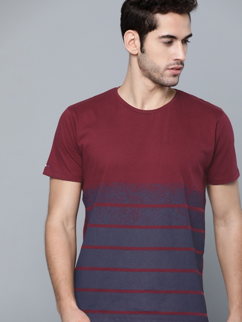 

Harvard Men Maroon & Navy Blue Striped Round Neck T-shirt