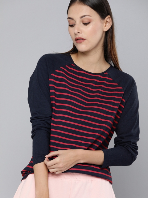 

Harvard Women Navy Blue & Red Striped Regular Top