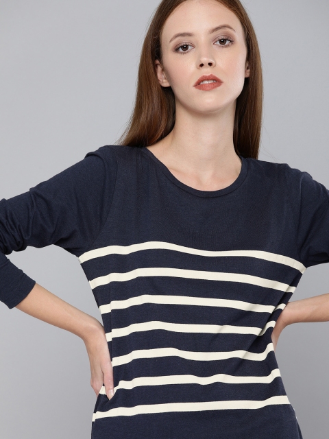 

Harvard Women Navy Blue & Cream-Coloured Striped Regular Top