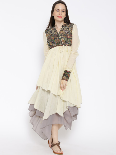 

Rain & Rainbow Cream-Coloured Printed Layered Midi Dress