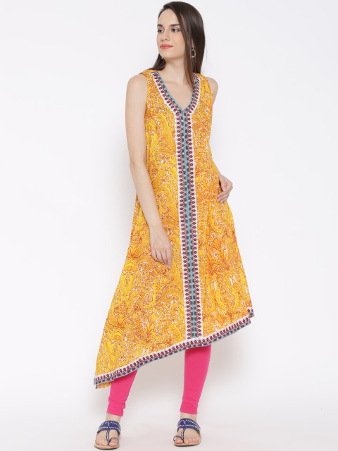 

Rain & Rainbow Yellow Floral Print A-Line Kurta