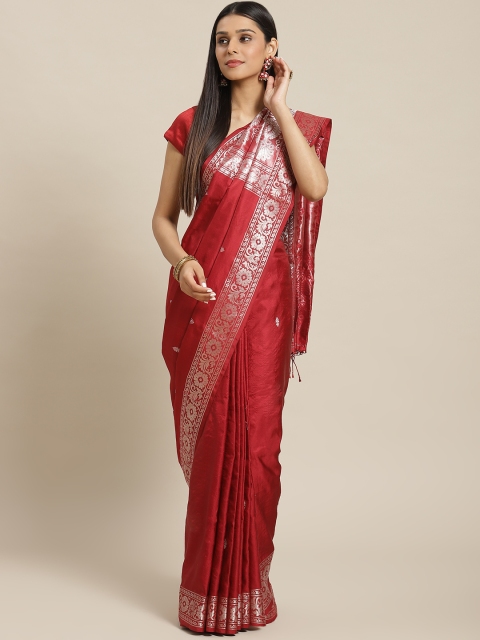 

Biswa Bangla Maroon & Silver Pure Silk Handwoven Ethnic Woven Design Saree
