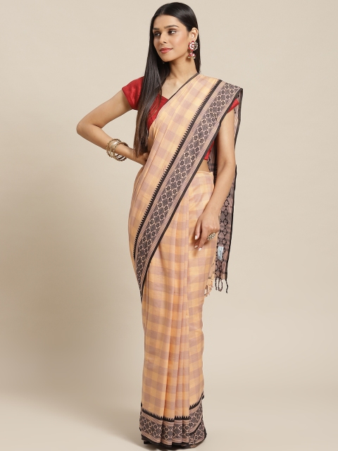 

Biswa Bangla Beige & Grey Pure Cotton Handwoven Checked Saree