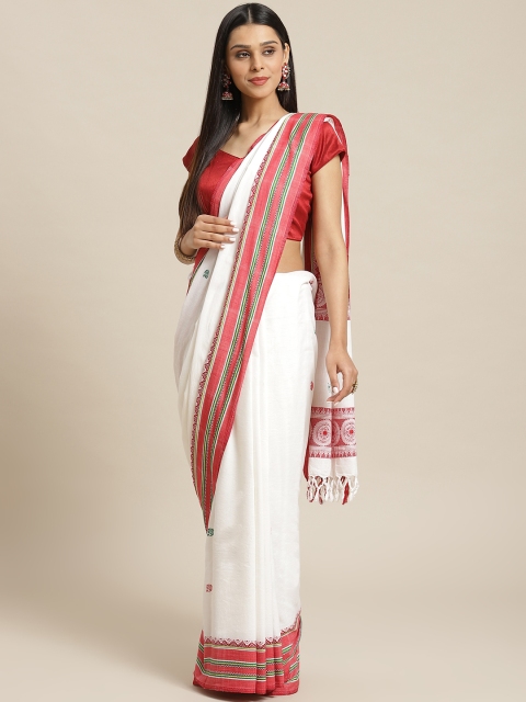 

Biswa Bangla White & Red Solid Saree