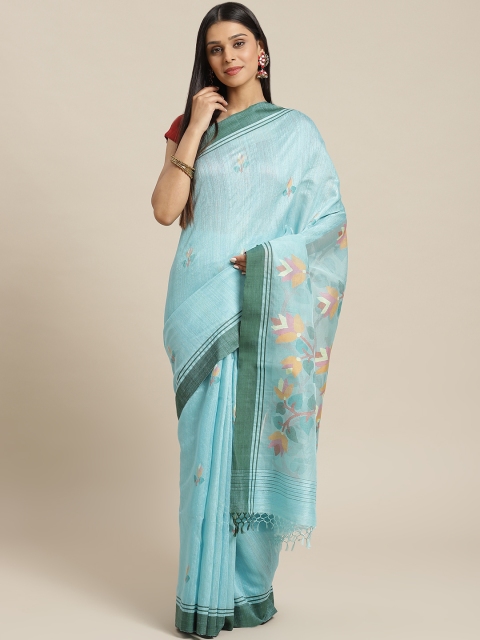

Biswa Bangla Blue & Green Pure Silk Woven Design Jamdani Saree