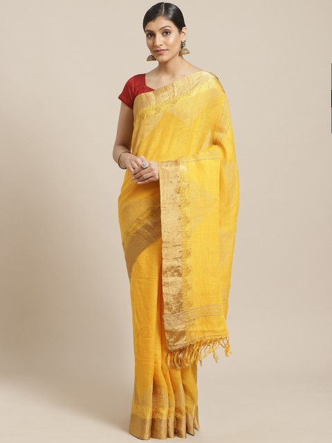 

Biswa Bangla Yellow & Golden Handwoven Linen Solid Saree