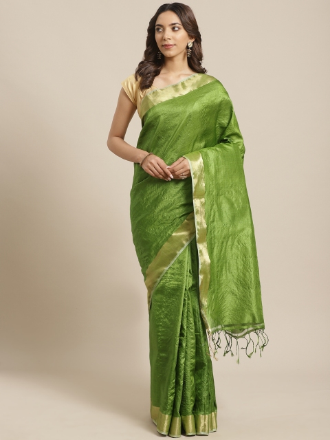 

Biswa Bangla Green & Golden Pure Silk Solid Hand Woven Saree