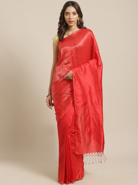 

Biswa Bangla Red Solid Hand Woven Pure Silk Saree