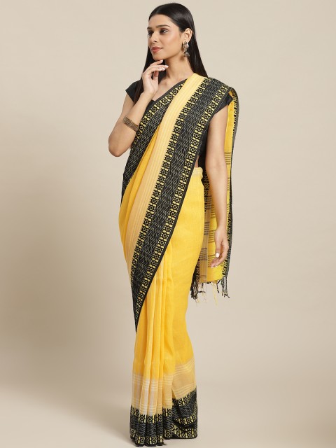 

Biswa Bangla Yellow & Black Linen Blend Solid Saree