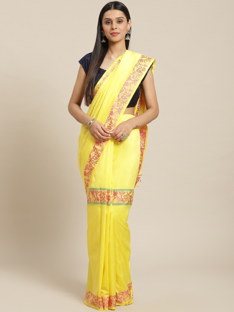 

Biswa Bangla Yellow & Pink Silk Cotton Woven Design Saree