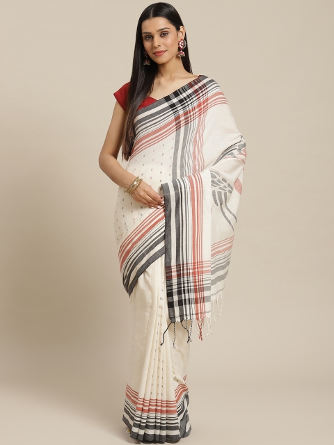 

Biswa Bangla Off-White & Red Pure Cotton Herbal Dyed Hand Woven Design Saree