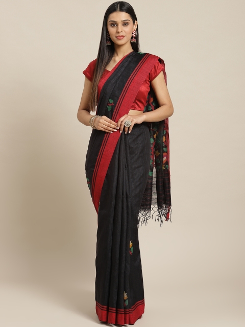 

Biswa Bangla Black & Red Hand Woven Design Matka Silk Jamdani Saree