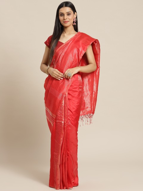 

Biswa Bangla Red & Golden Pure Silk Woven Design Saree
