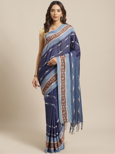 

Biswa Bangla Navy Blue & Off-White Pure Cotton Hand Woven Design Saree