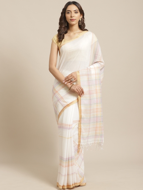 

Biswa Bangla White Striped Hand Woven Pure Cotton Saree