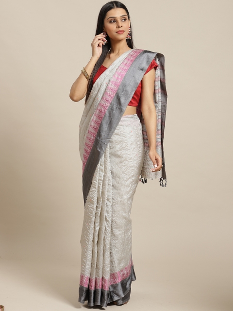 

Biswa Bangla Grey & Magenta Pure Silk Handwoven Self Design Saree