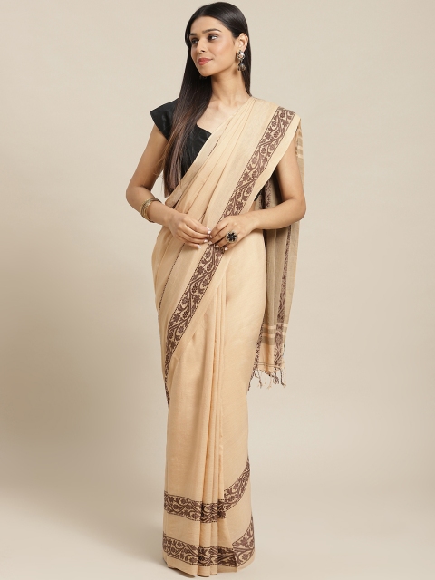 

Biswa Bangla Beige Solid Pure Cotton Saree