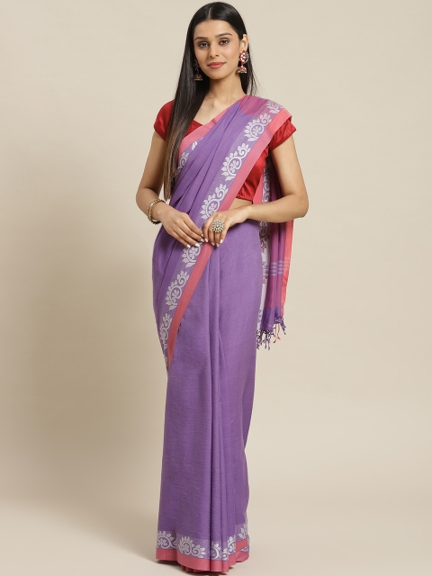 

Biswa Bangla Purple & Grey Pure Cotton Handwoven Solid Saree
