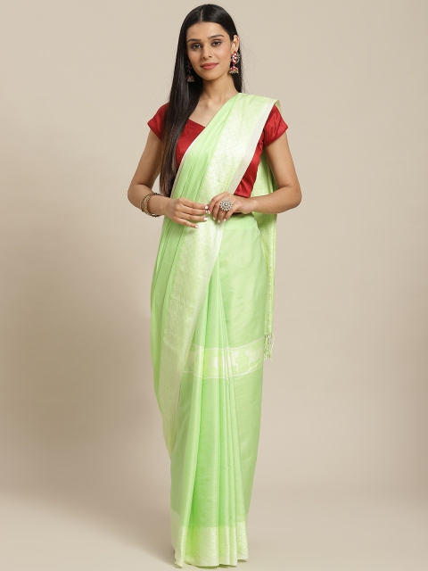 

Biswa Bangla Lime Green Solid Handwoven Saree