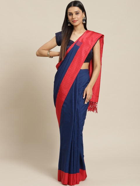 

Biswa Bangla Navy Blue & Red Hand Woven Solid Saree