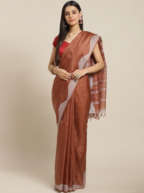

Biswa Bangla Brown Hand Woven Checked Jamdani Saree