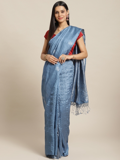 

Biswa Bangla Blue & Silver Pure Silk Handwoven Zari Woven Design Saree