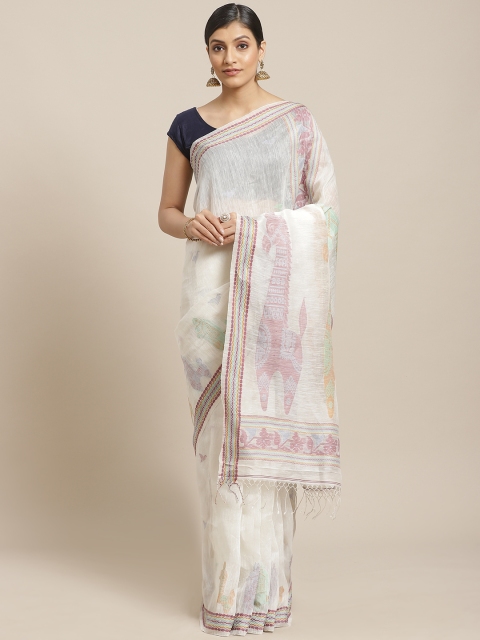 

Biswa Bangla White & Burgundy Handwoven Saree
