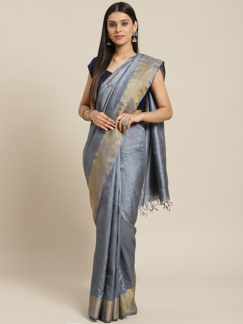 

Biswa Bangla Grey Tussar Silk Hand Woven Solid Saree