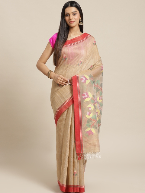 

Biswa Bangla Beige & Pink Silk Woven Design Handwoven Jamdani Saree