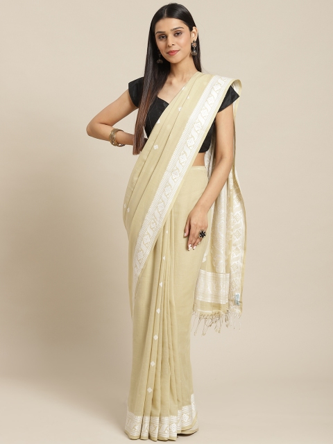 

Biswa Bangla Beige & White Woven Design Handwoven Khadi Saree