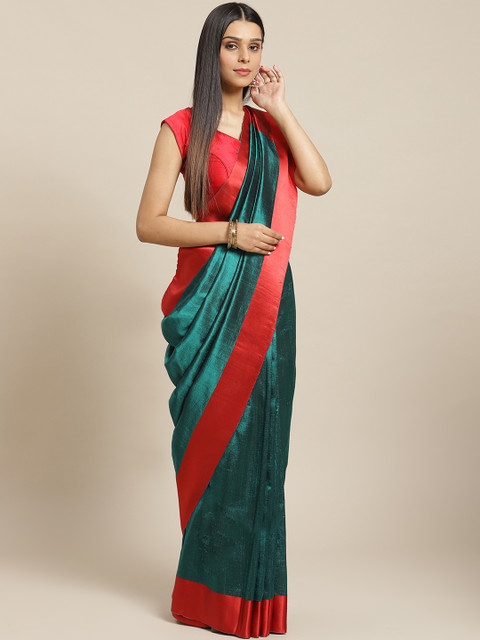 

Biswa Bangla Green & Red Silk Handwoven Solid Saree
