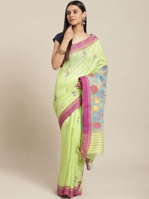 

Biswa Bangla Green & Pink Silk Woven Design Handwoven Jamdani Saree
