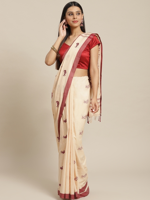 

Biswa Bangla Beige & Maroon Cotton Handwoven Saree