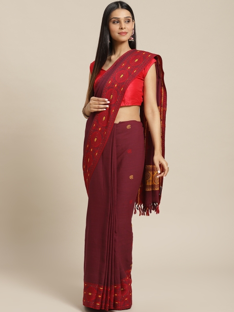 

Biswa Bangla Maroon Cotton Handwoven Dokhona Saree