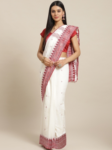 

Biswa Bangla White & Maroon Cotton Handwoven Saree
