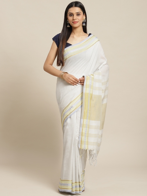 

Biswa Bangla Off-White & Beige Handwoven Santipuri Solid Saree