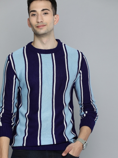 

Mast & Harbour Men Navy Blue Colourblocked Acrylic Pullover Sweater