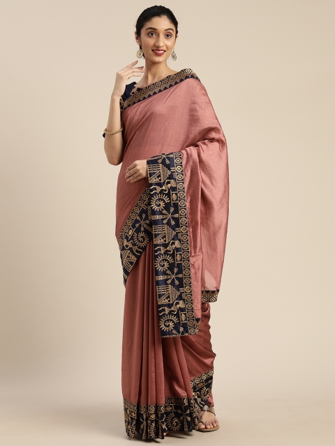 

Om Shantam Sarees Rust Pink Solid Poly Crepe Saree