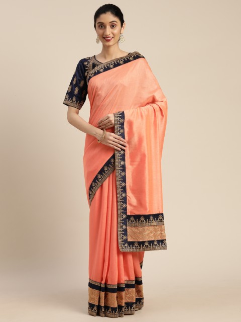 

Om Shantam Sarees Peach-Coloured Solid Jute Silk Saree